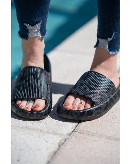 Ready to Ship | BLACK LEOPARD  Insanely Comfy -Beach or Casual Slides