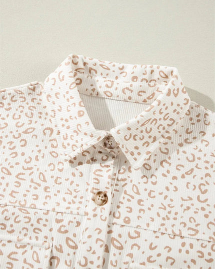 Leopard Collared Neck Dropped Shoulder Jacket