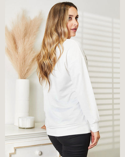 Women Simply Love Graphic Dropped Shoulder Round Neck Sweatshirt