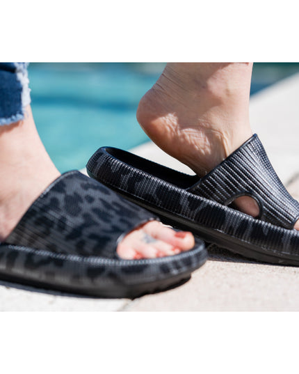 Ready to Ship | BLACK LEOPARD  Insanely Comfy -Beach or Casual Slides
