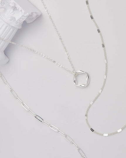 3-Piece Gold Or Silver Layered Necklace Set | Elegant Chain with Circle Pendant | Hypoallergenic
