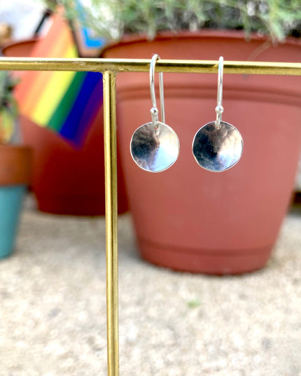 Small Full Moon Earrings | Hammered Circle Drop Earrings | Moon Phase Earrings