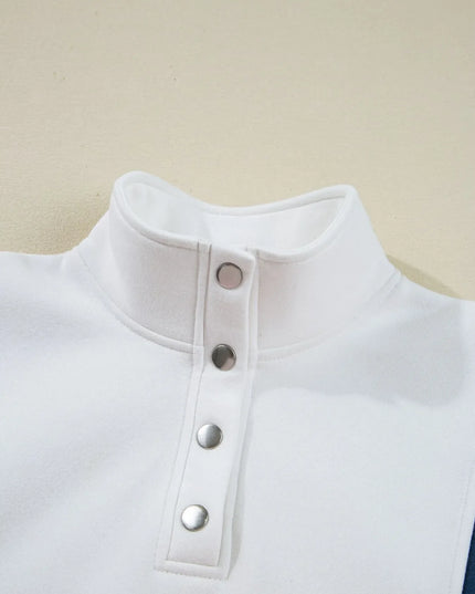 Colorblock Patchwork Half Button Baggy Sweatshirt