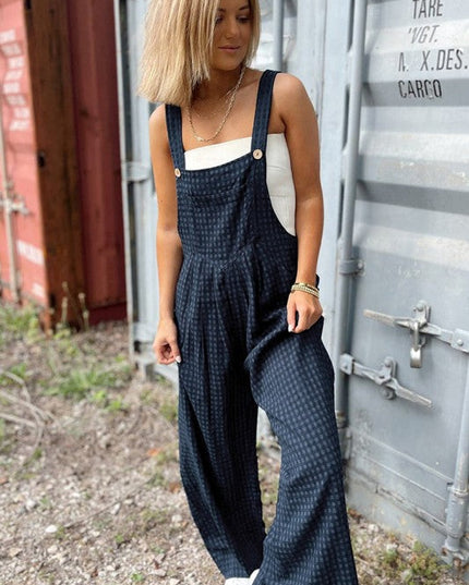 Plaid Print Buttoned Pocketed High Waist Jumpsuits