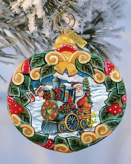 Santa Express Wreath Sculpted Hand-Painted Christmas Ornament by G. DeBrekht - Santa Snowman Christmas Decor - 610315