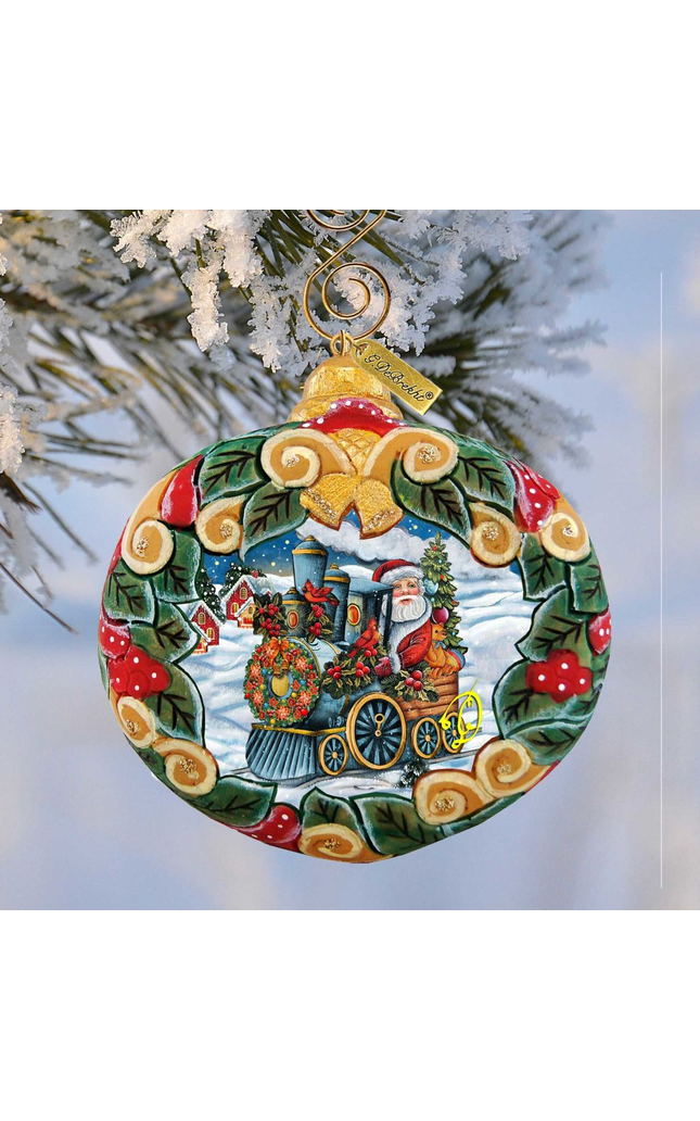 Santa Express Wreath Sculpted Hand-Painted Christmas Ornament by G. DeBrekht - Santa Snowman Christmas Decor - 610315