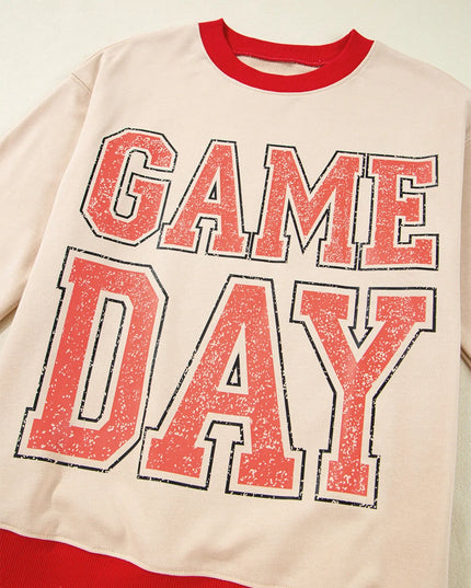 GAME DAY Letter Graphic Round Neck Sweatshirt