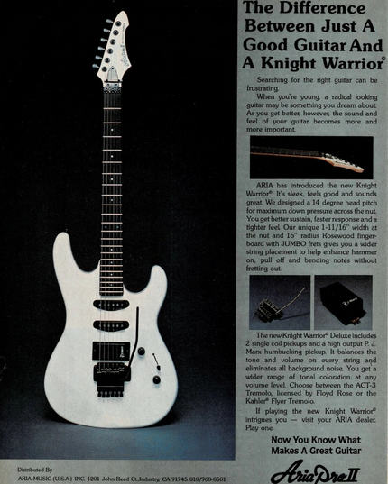 ARIA PRO II GUITARS - KNIGHT WARRIOR - 1986 Print Advertisement