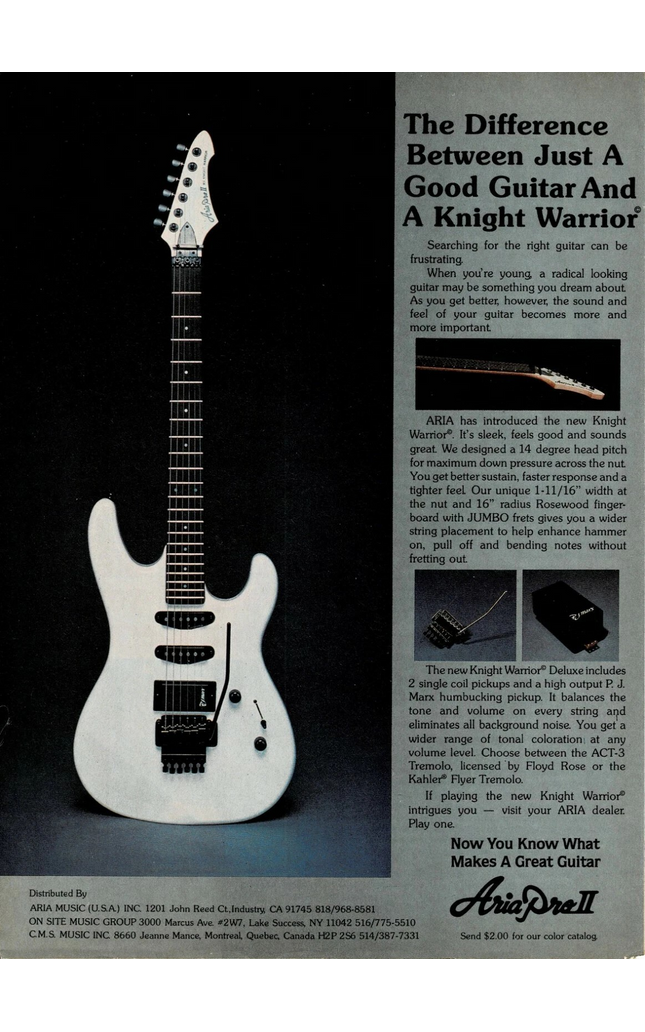 ARIA PRO II GUITARS - KNIGHT WARRIOR - 1986 Print Advertisement