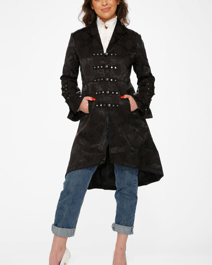 10191 Black Brocade HiLo Coat