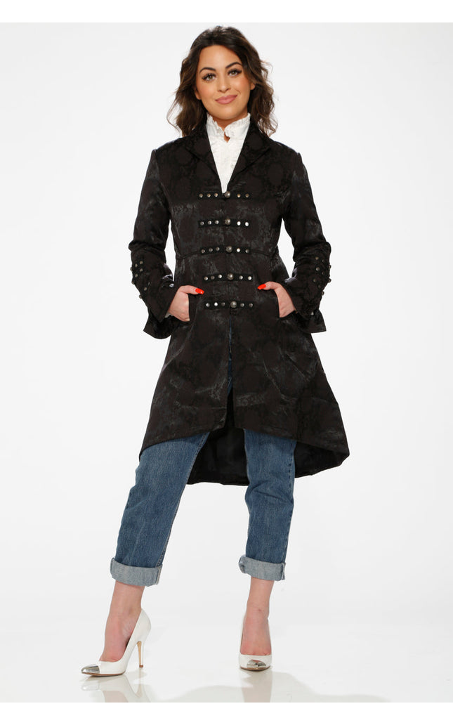 10191 Black Brocade HiLo Coat