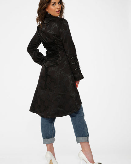 10191 Black Brocade HiLo Coat
