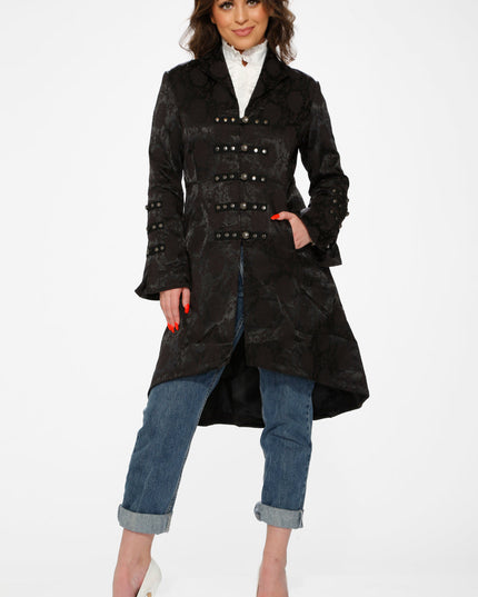 10191 Black Brocade HiLo Coat
