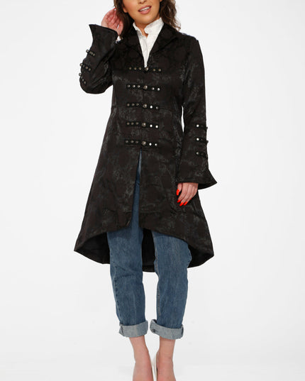 10191 Black Brocade HiLo Coat