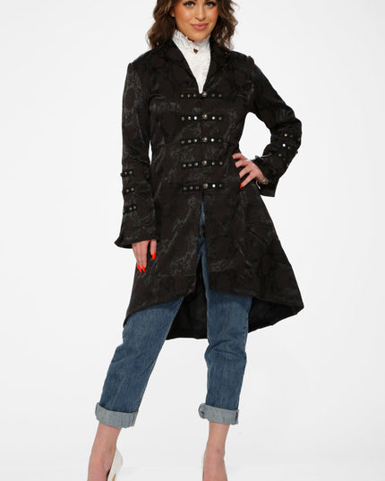 10191 Black Brocade HiLo Coat