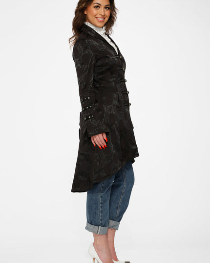 10191 Black Brocade HiLo Coat