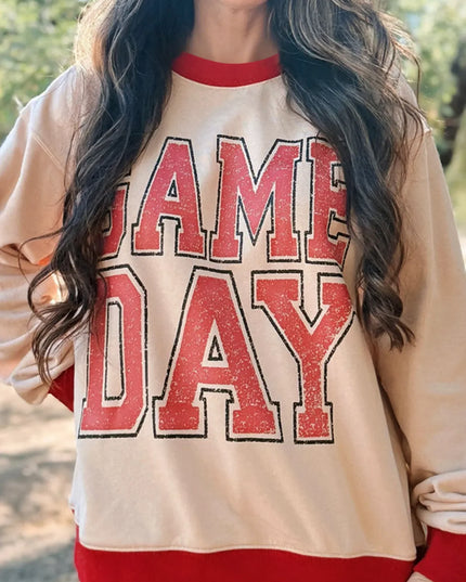 GAME DAY Letter Graphic Round Neck Sweatshirt
