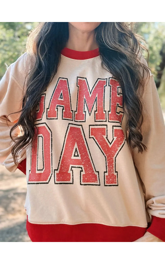 GAME DAY Letter Graphic Round Neck Sweatshirt