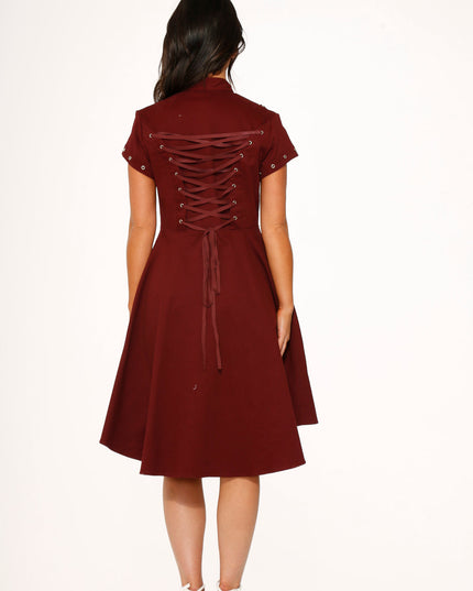 10274 Battalion Burgundy HiLo Swing Dress