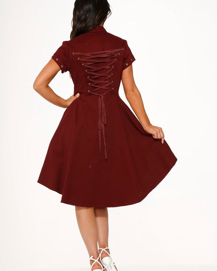 10274 Battalion Burgundy HiLo Swing Dress