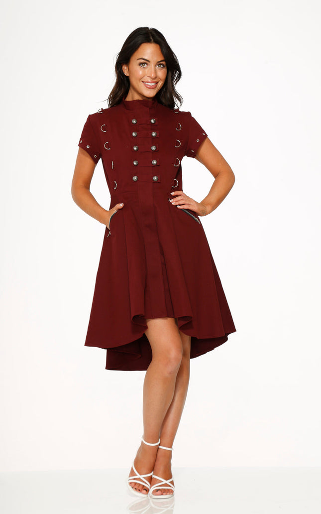 10274 Battalion Burgundy HiLo Swing Dress