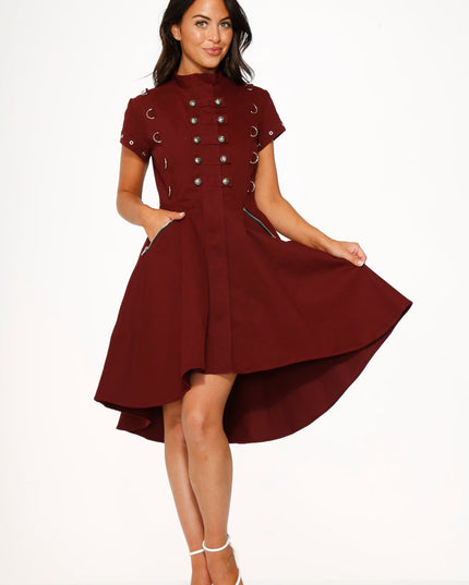 10274 Battalion Burgundy HiLo Swing Dress