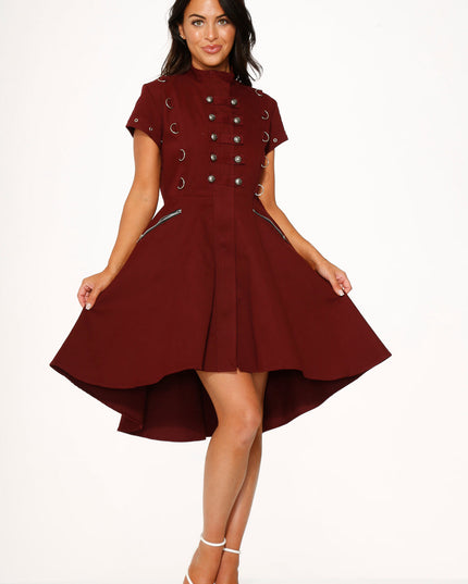 10274 Battalion Burgundy HiLo Swing Dress