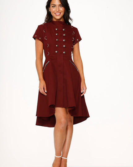 10274 Battalion Burgundy HiLo Swing Dress