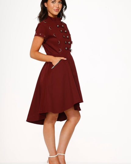 10274 Battalion Burgundy HiLo Swing Dress