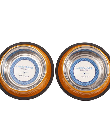 Country Living Set of 2 Ribbed Non-Slip Pet Bowls – Golden Yellow