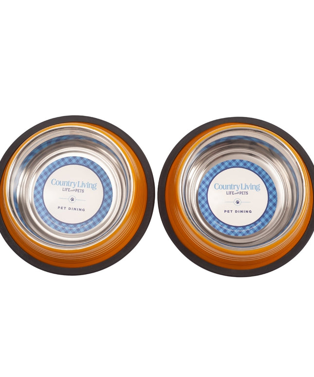 Country Living Set of 2 Ribbed Non-Slip Pet Bowls – Golden Yellow