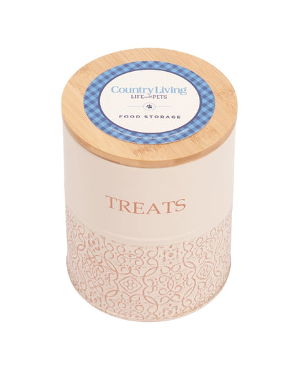 Country Living Dog Treat Canisters - Set of 2 Carbon Steel Jars with Bamboo Lids – White Swan