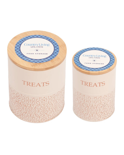 Country Living Dog Treat Canisters - Set of 2 Carbon Steel Jars with Bamboo Lids – White Swan