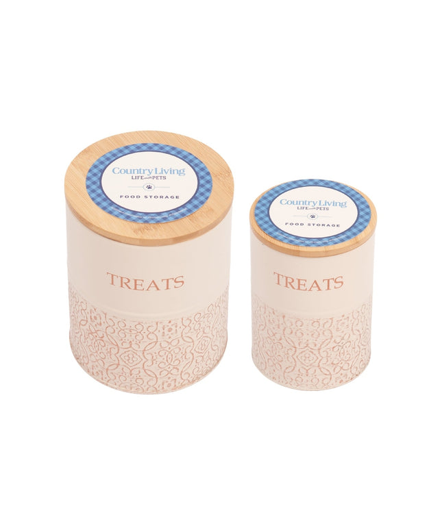 Country Living Dog Treat Canisters - Set of 2 Carbon Steel Jars with Bamboo Lids – White Swan