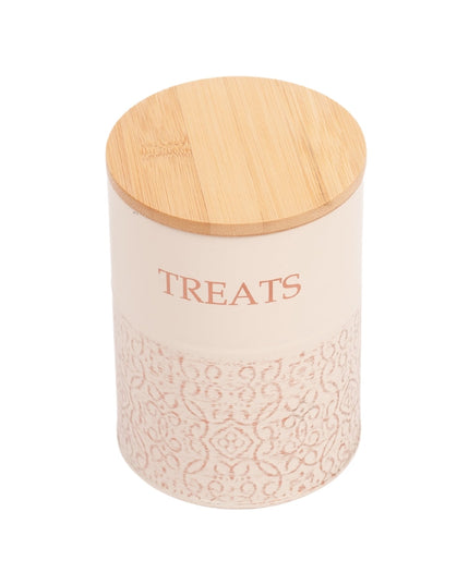 Country Living Dog Treat Canisters - Set of 2 Carbon Steel Jars with Bamboo Lids – White Swan