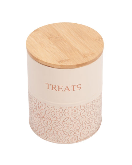 Country Living Dog Treat Canisters - Set of 2 Carbon Steel Jars with Bamboo Lids – White Swan