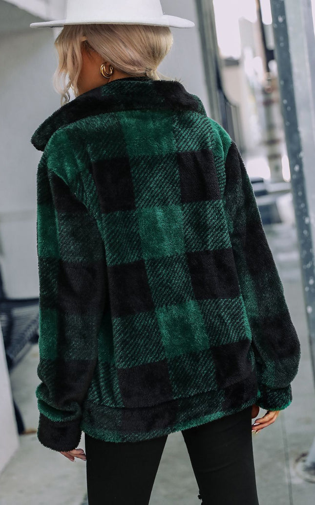 Plaid Zip-Up Collared Jacket