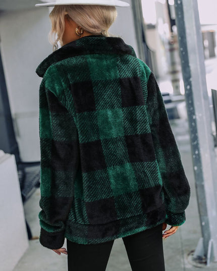 Plaid Zip-Up Collared Jacket