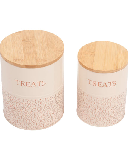 Country Living Dog Treat Canisters - Set of 2 Carbon Steel Jars with Bamboo Lids – White Swan