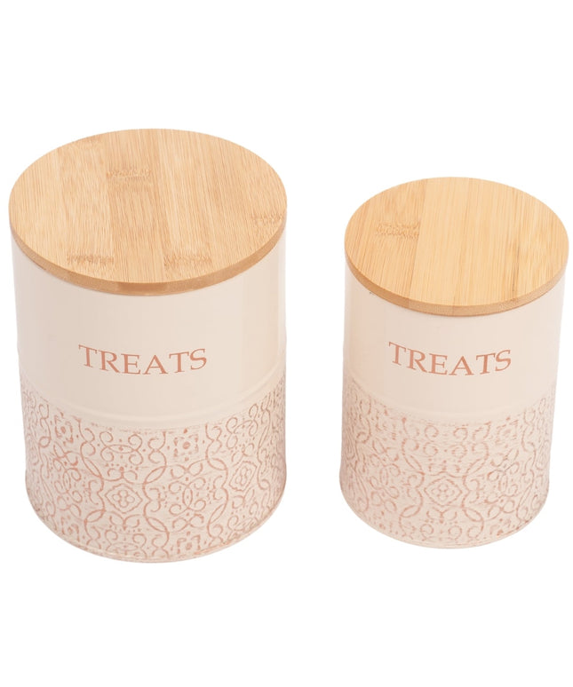 Country Living Dog Treat Canisters - Set of 2 Carbon Steel Jars with Bamboo Lids – White Swan