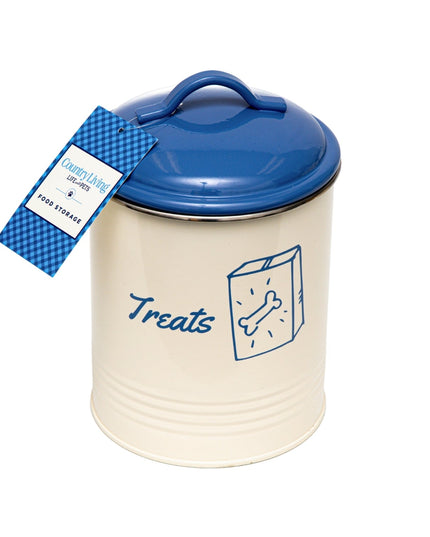 Country Living Set of 3 Pet Treat Canisters, Dog Treat Storage – French Blue Lid
