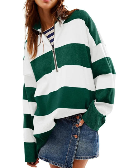 Striped Half-Zip Oversized Sweatshirt