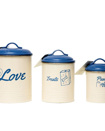 Country Living Set of 3 Pet Treat Canisters, Dog Treat Storage – French Blue Lid