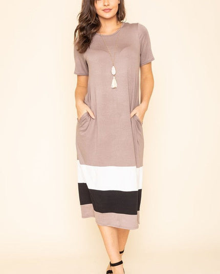 Color Block Calf Length Dress