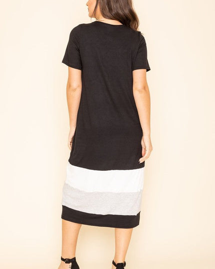 Color Block Calf Length Dress