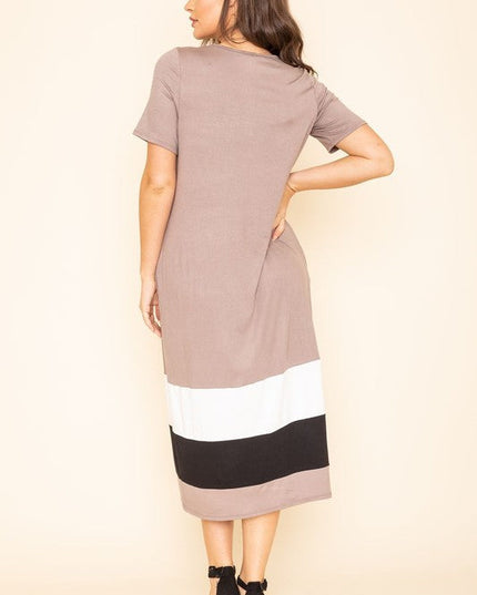 Color Block Calf Length Dress