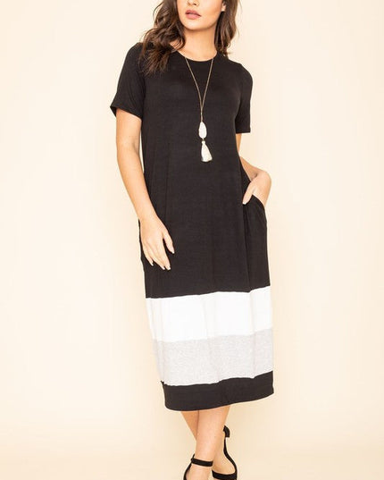 Color Block Calf Length Dress