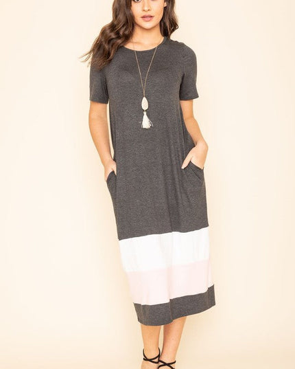 Color Block Calf Length Dress
