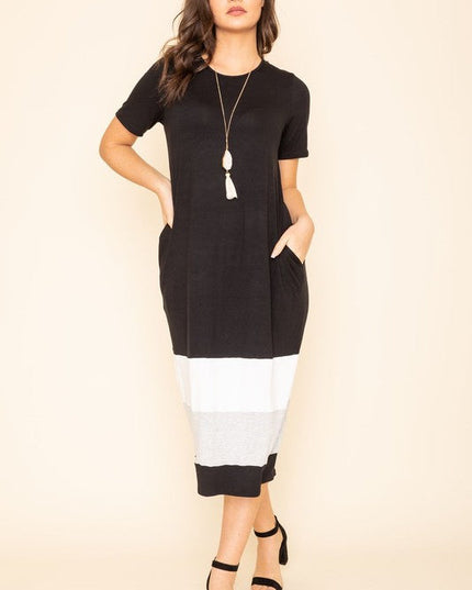 Color Block Calf Length Dress