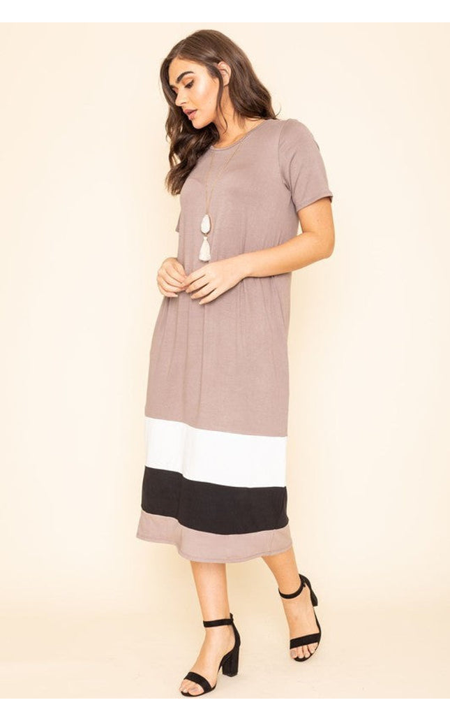 Color Block Calf Length Dress